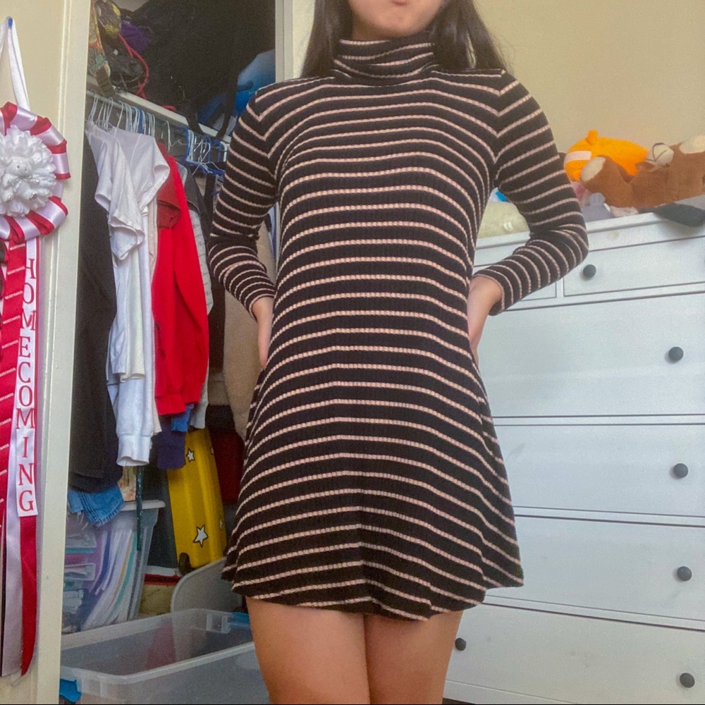 striped turtleneck dress